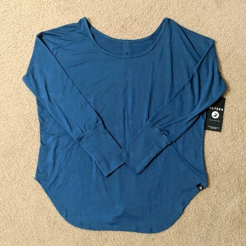 NWT GLYDER Tie Back Dolman Moroccan Blue Long Sleeve Shirt, Multiple Sizes - Picture 4 of 13